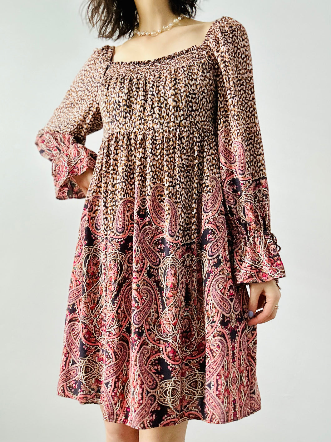 Pink floral paisley mini dress