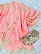 Load image into Gallery viewer, 1920s Pink Silk Lace Bed Jacket with Ribbon Ties Lingerie Top
