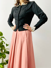Load image into Gallery viewer, Vintage 1930s black jacket with lace and French buttons
