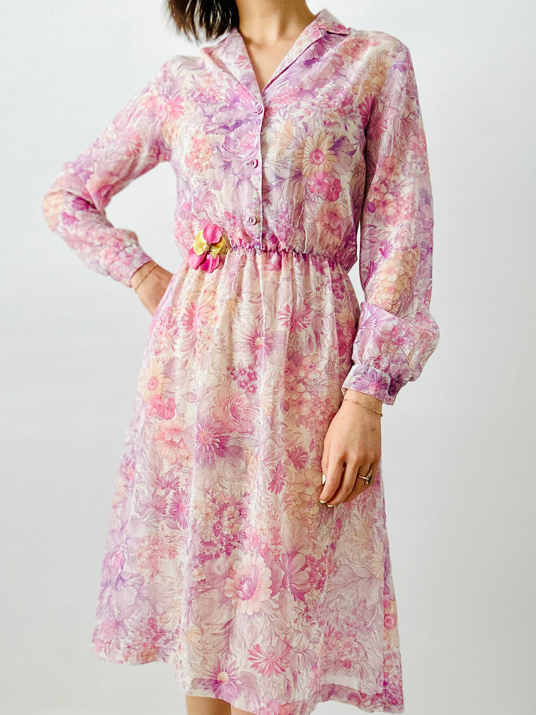 Vintage 1970s purple floral dress