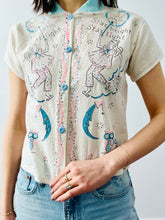 Load image into Gallery viewer, Vintage cotton lady and stars novelty print top
