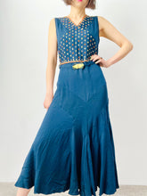 Load image into Gallery viewer, Vintage 1920s Art Deco blue embroidered flapper dress
