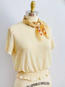Vintage Beige Color Semi Sheer Striped Top Ruched Waist