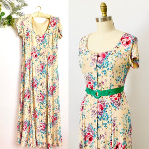 Vintage floral button down rayon dress