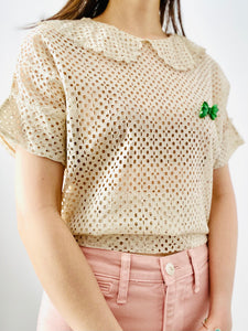 Vintage 1920s eyelet lace top with Peter Pan collar