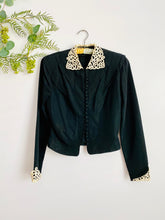 Load image into Gallery viewer, Vintage 1930s black jacket with lace and French buttons
