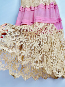 Vintage 1920s pink flapper lace dress