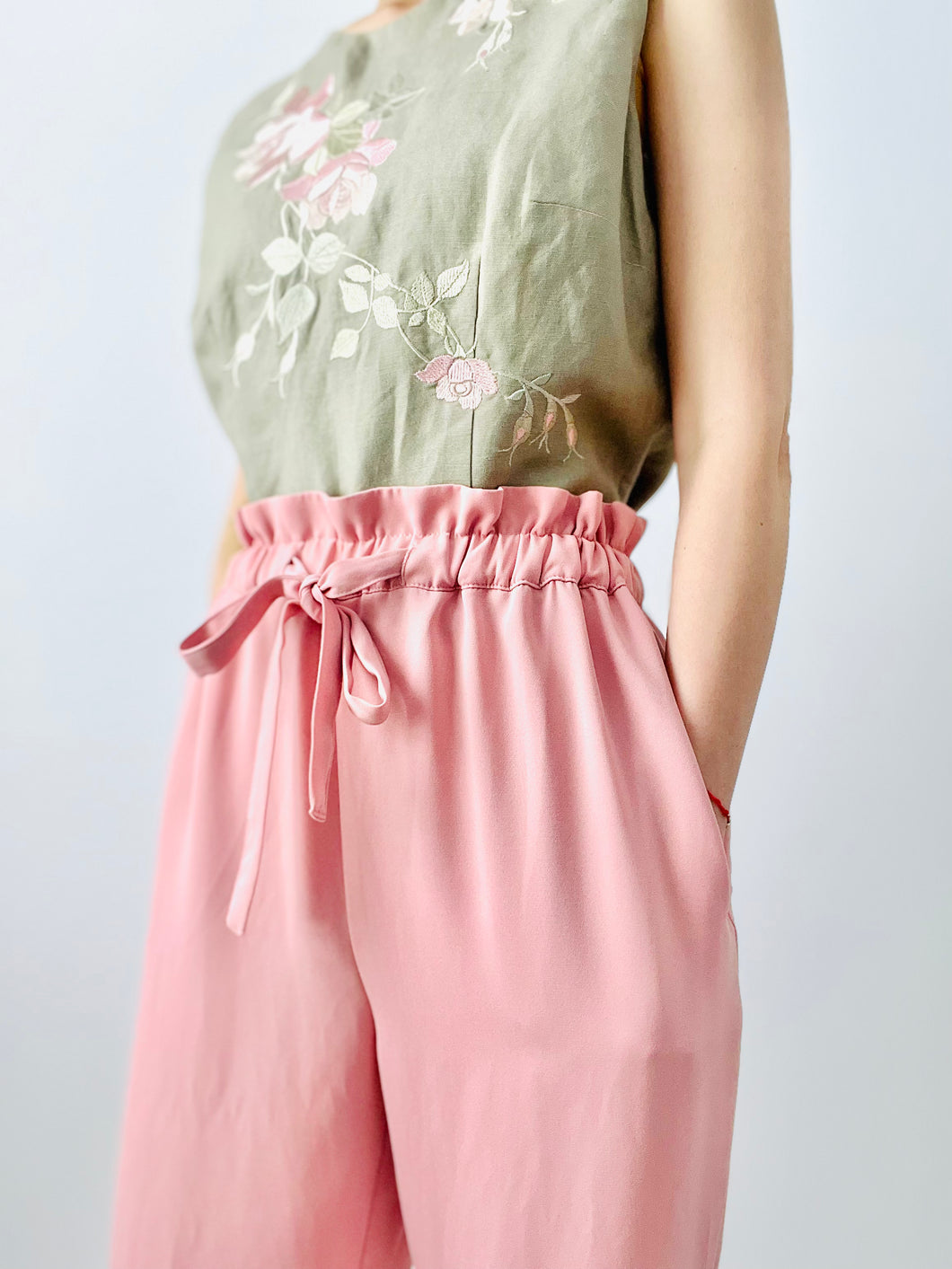 Pastel pink high waisted straigh leg pants