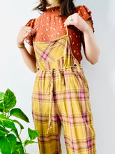 Load image into Gallery viewer, Vintage mustard/rose color plaid cotton overalls
