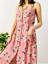 Load image into Gallery viewer, Vintage pastel pink rayon floral dress with ribbon bow
