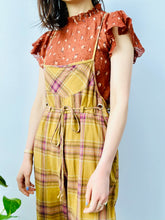 Load image into Gallery viewer, Vintage mustard/rose color plaid cotton overalls
