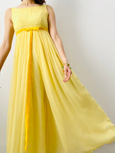 Load image into Gallery viewer, Vintage yellow ruched silk wide leg jumpsuit
