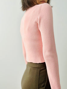 Pastel pink knit cropped top