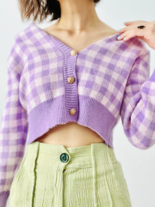 Purple plaid cropped cardigan top