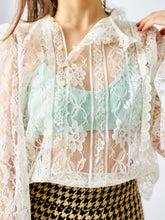 Load image into Gallery viewer, Vintage 1970s Lace Blouse Victorian Style w Balloon Sleeves
