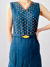 Load image into Gallery viewer, Vintage 1920s Art Deco blue embroidered flapper dress
