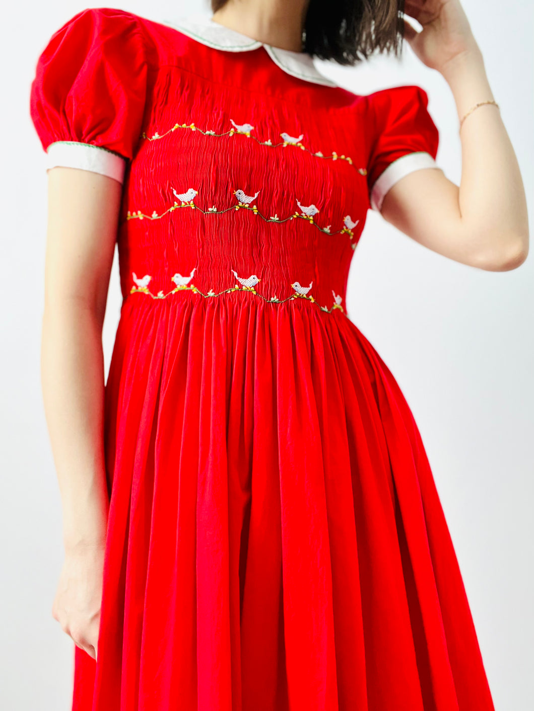 Vintage 1950s red embroidered cotton dress