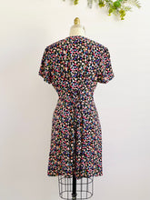 Load image into Gallery viewer, Vintage colorful floral rayon dress w waist ties
