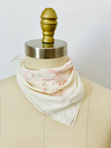 Vintage 1930s white embroidered floral bandana cotton hankie
