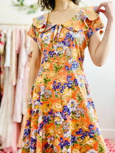 Vintage 1930s orange floral day dress