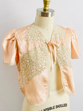Load image into Gallery viewer, 1940s Pink Lace Bed Jacket w Ribbon Ties
