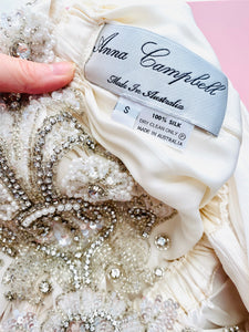 Amazing designer silk gown rhinestone beaded wedding dress Anna Campbell dress