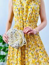 Load image into Gallery viewer, Vintage yellow floral dress with fine pleats

