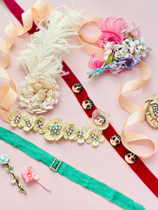 Art Deco chocker with green lamé ribbon