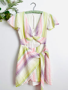 Pastel rainbow striped midriff dress