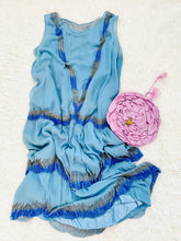 Load image into Gallery viewer, Vintage 1920s Art Deco blue silk beaded flapper dress
