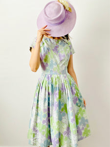 Vintage 1940s pastel “fleur-de-lis” novelty print dress
