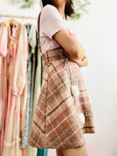 Load image into Gallery viewer, Vintage pink tweed pinafore dress w pom poms
