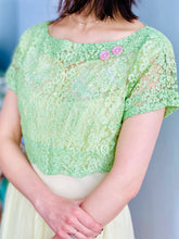 Load image into Gallery viewer, Vintage 1940s Lace Top Pink Buttons Scalloped Edge
