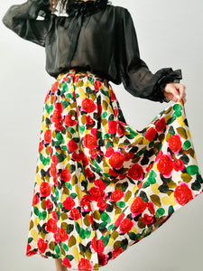 Vintage 1970s Red Floral Maxi Skirt
