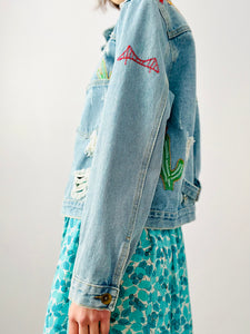 Vintage embroidered denim cropped jacket