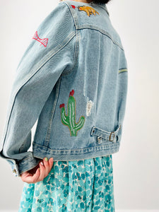 Vintage embroidered denim cropped jacket