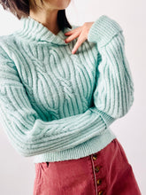 Load image into Gallery viewer, Vintage pastel blue mock neck pullover sweater
