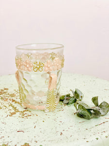 Antique 1900s glassware/ Art nouveau design/ Antique Tumbler/ Pastel Pink Flowers / Etched Glass