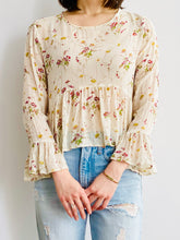 Load image into Gallery viewer, Vintage style floral print silk top with beaded sequins
