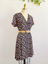 Load image into Gallery viewer, Vintage colorful floral rayon dress w waist ties
