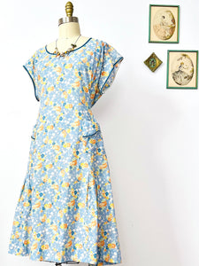 Vintage 1920s blue floral cotton dress