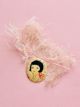 Load image into Gallery viewer, antique 1920s flapper girl celluloid brooch with rhinestones
