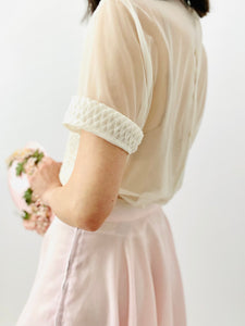 Vintage 1940s white semi sheer ruched top