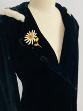 Load image into Gallery viewer, Vintage 1930s Black Fur Hooded Velvet Opera Coat Full Length
