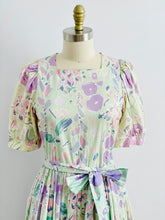 Load image into Gallery viewer, Vintage Floral Cotton Dress in Pastel Colors w Ribbon Bow
