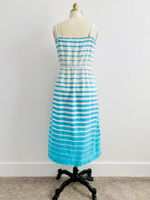 Load image into Gallery viewer, Vintage Blue Striped Dress w Pink Buttons Side Pocket
