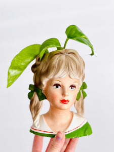 Vintage 1960s lady figurine head porcelain vase ponytail girl