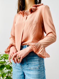 Vintage dusty pink silk blouse with ruffles