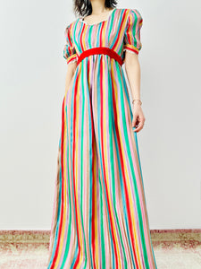 Vintage 1970s rainbow colors taffeta dress