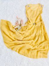 Load image into Gallery viewer, 1920s Yellow Silk Flapper Dress w Art Deco Buckle Beaded Flowers
